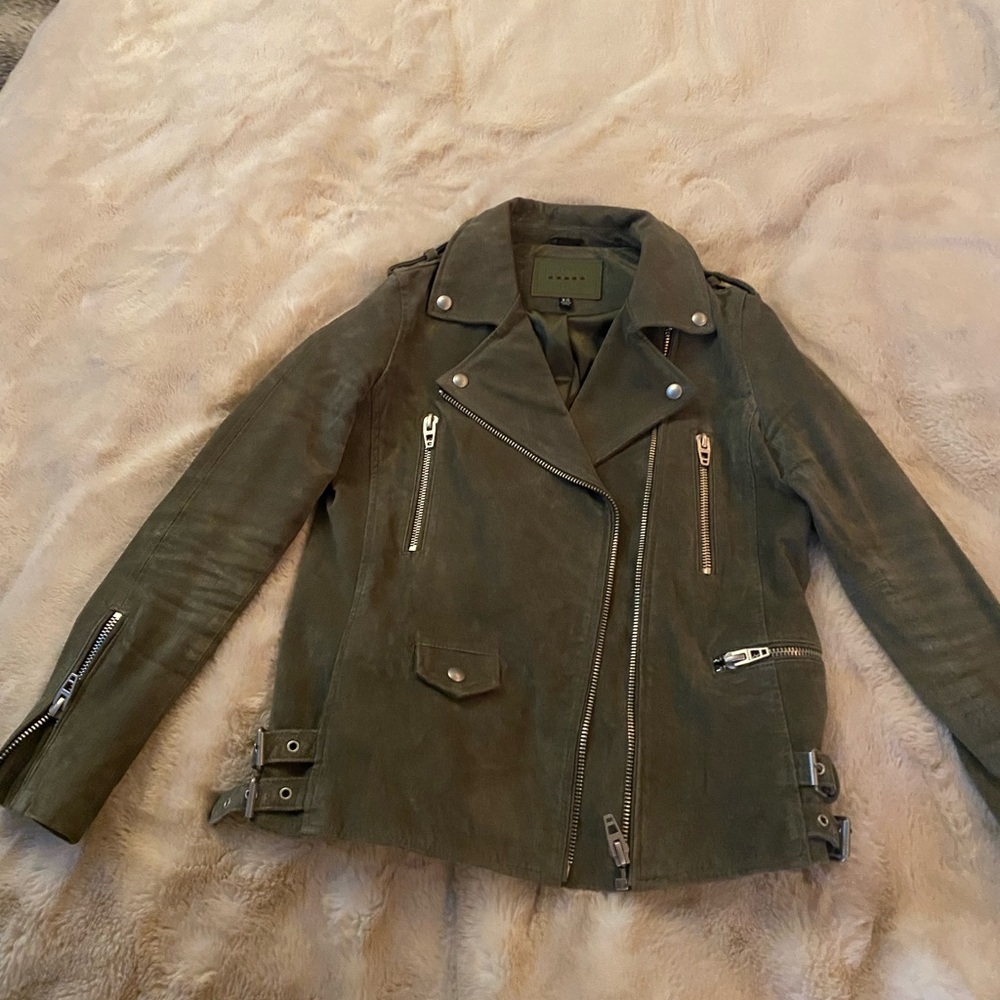 Olive Green Real Suede Women's Biker Jacket